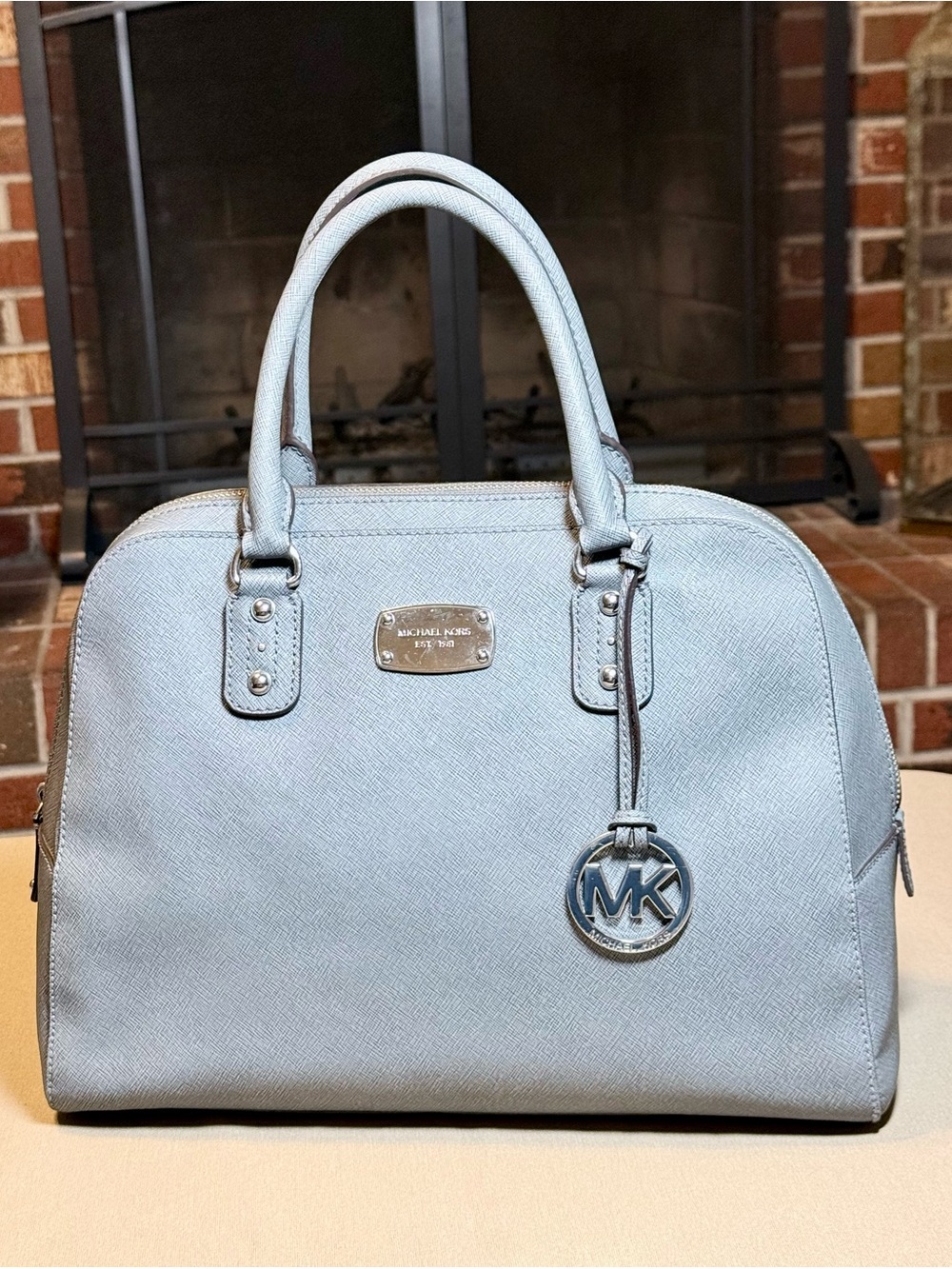 Michael Kors Powder Grey/Blue Saffiano Leather Dome Satchel EUC